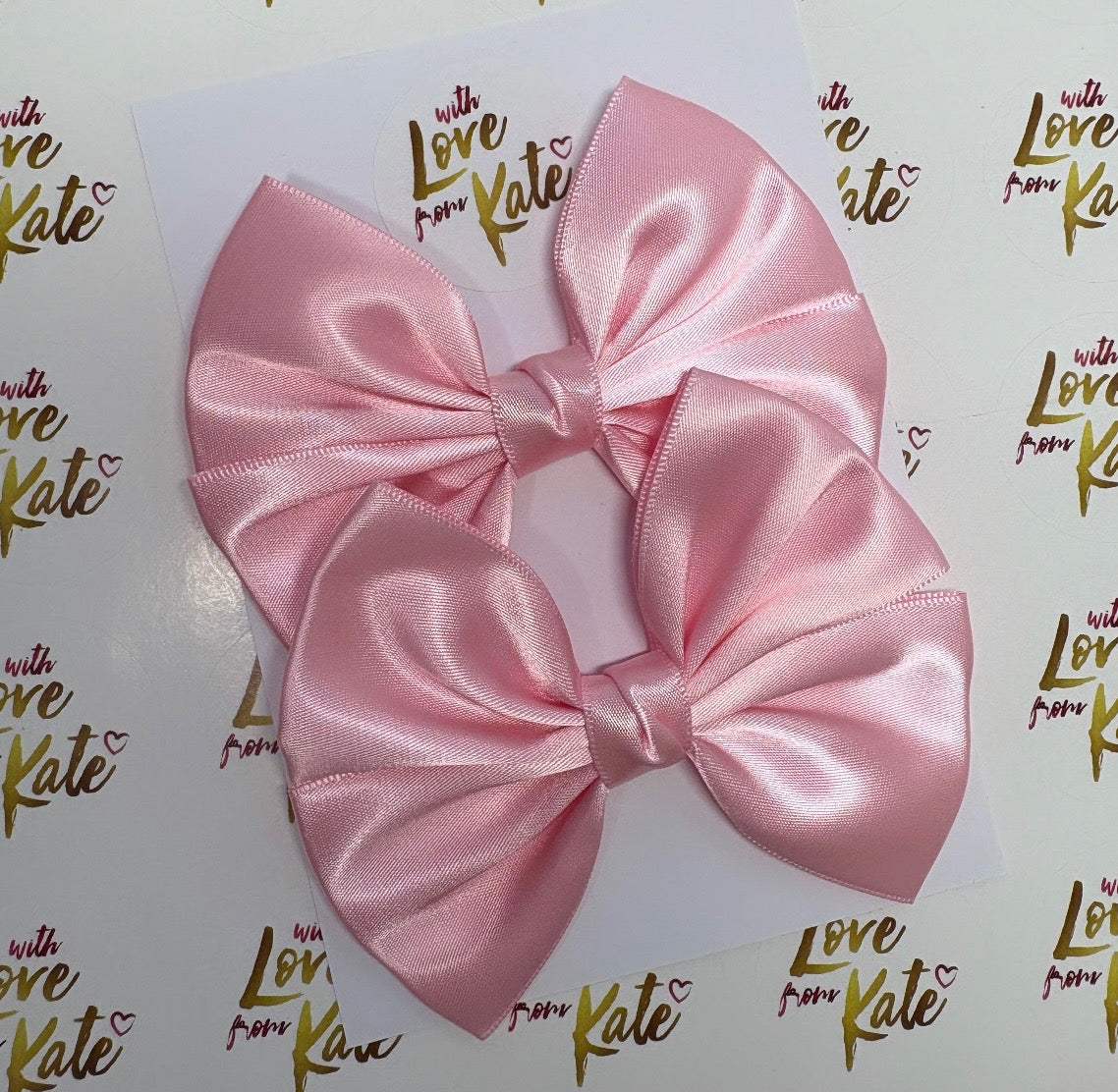 Baby pink satin double Tux bow