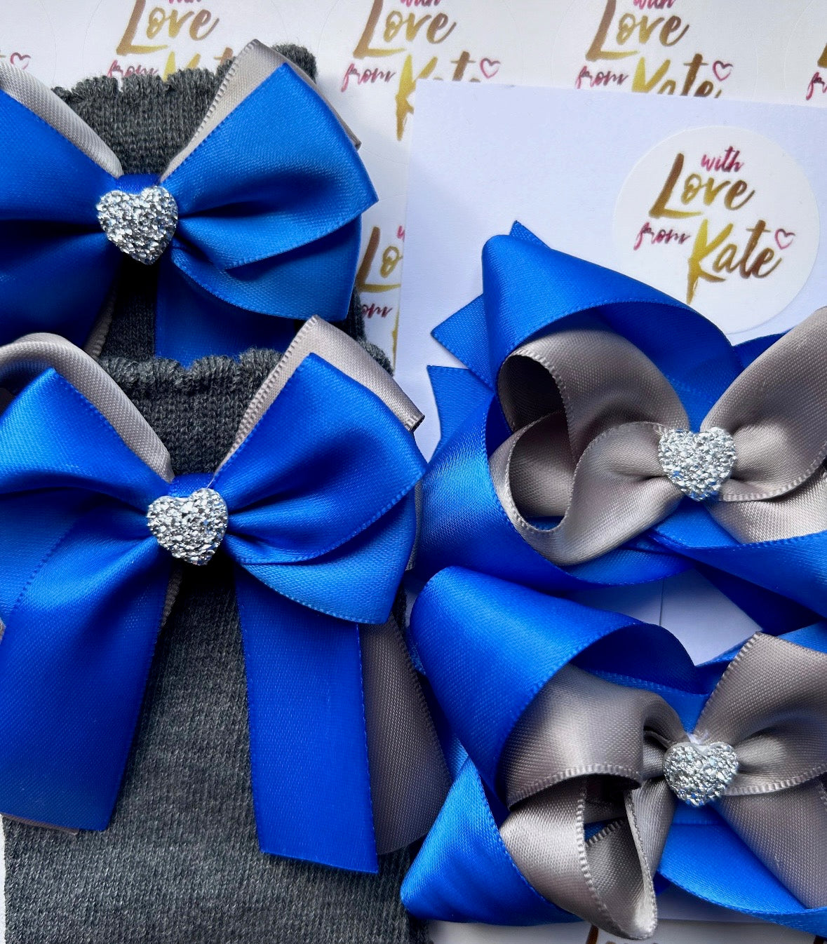Royal blue & grey socks & stacked bow set
