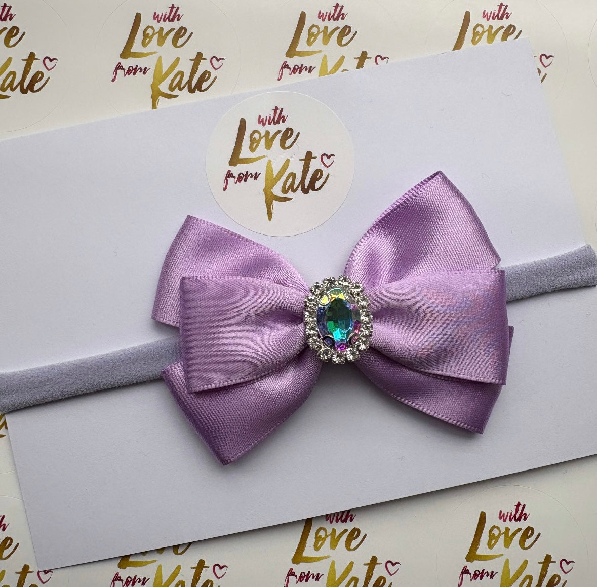 Lilac triple Tux bow with dismante baby headband
