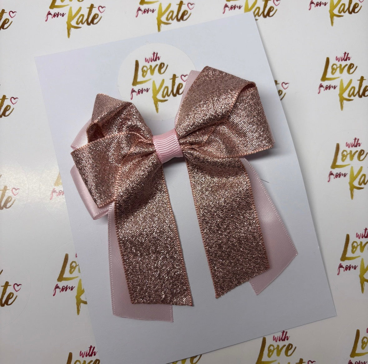 Pink & rose gold longtail bow