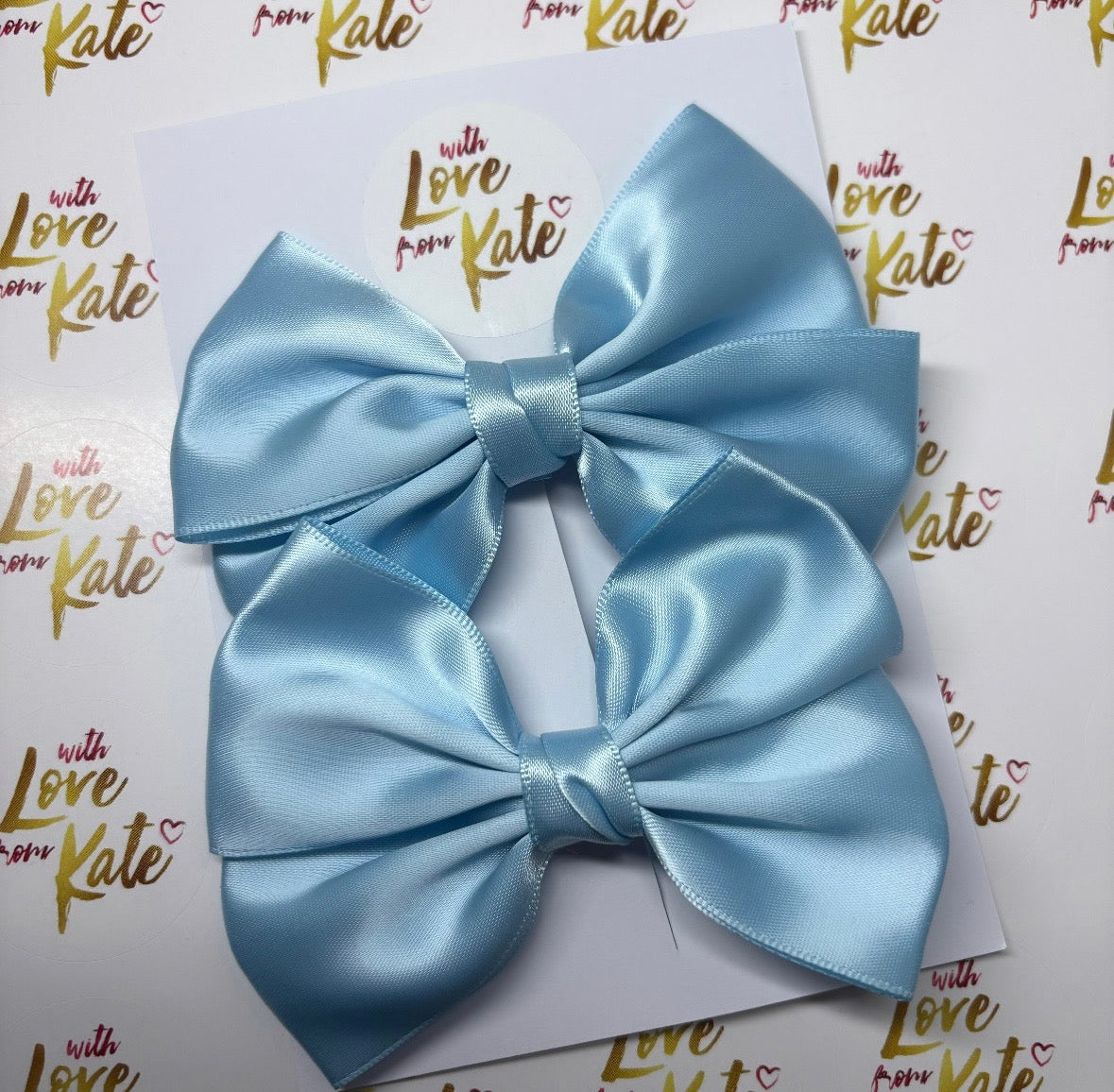 Baby blue satin double Tux bow