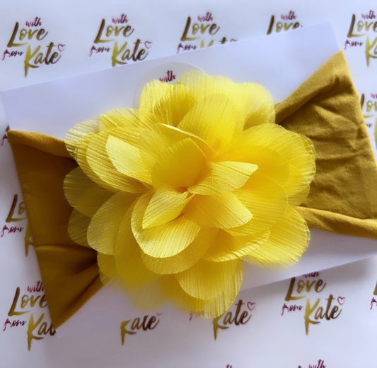 Mustard / yellow flower baby headband