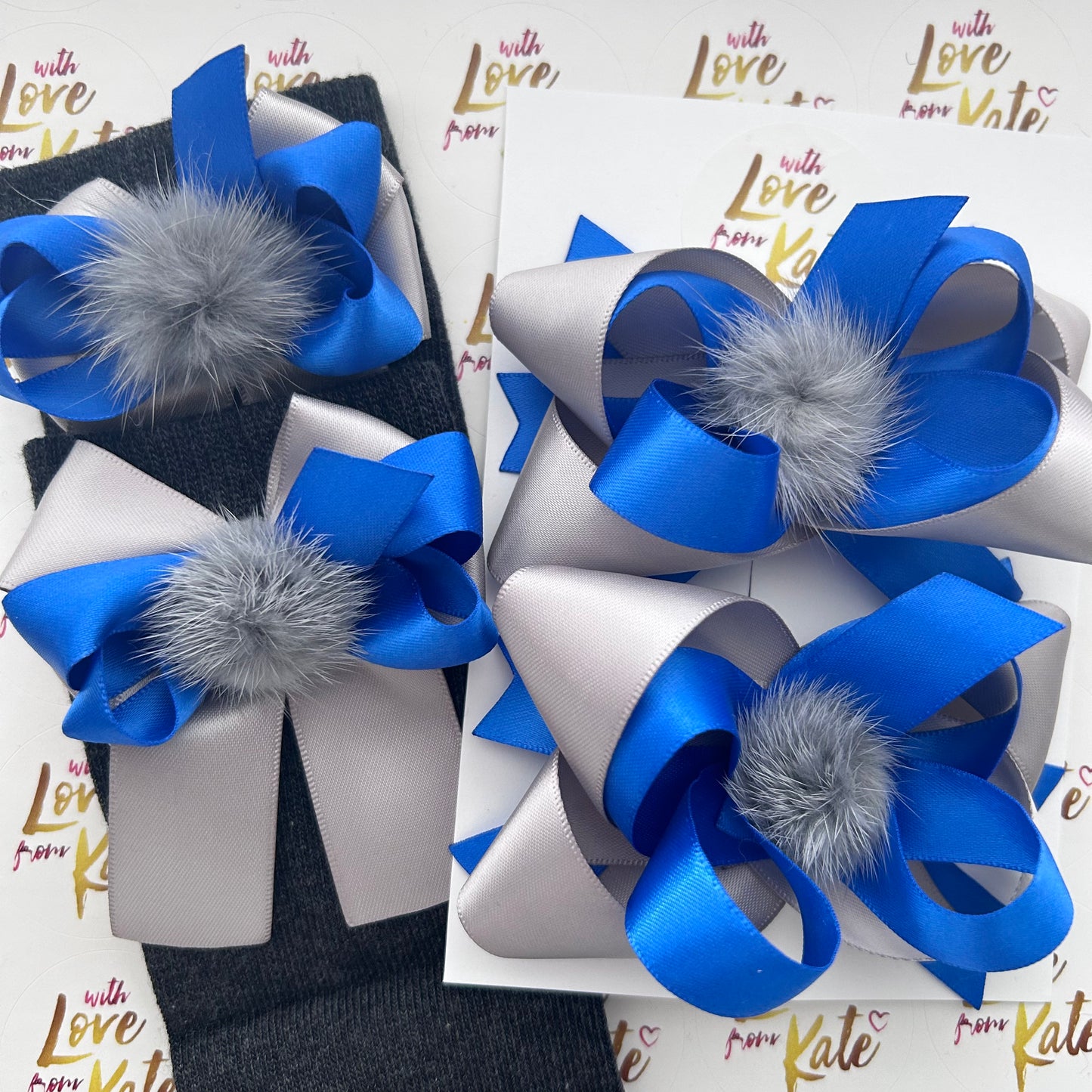 Royal blue & Grey sock & bow set