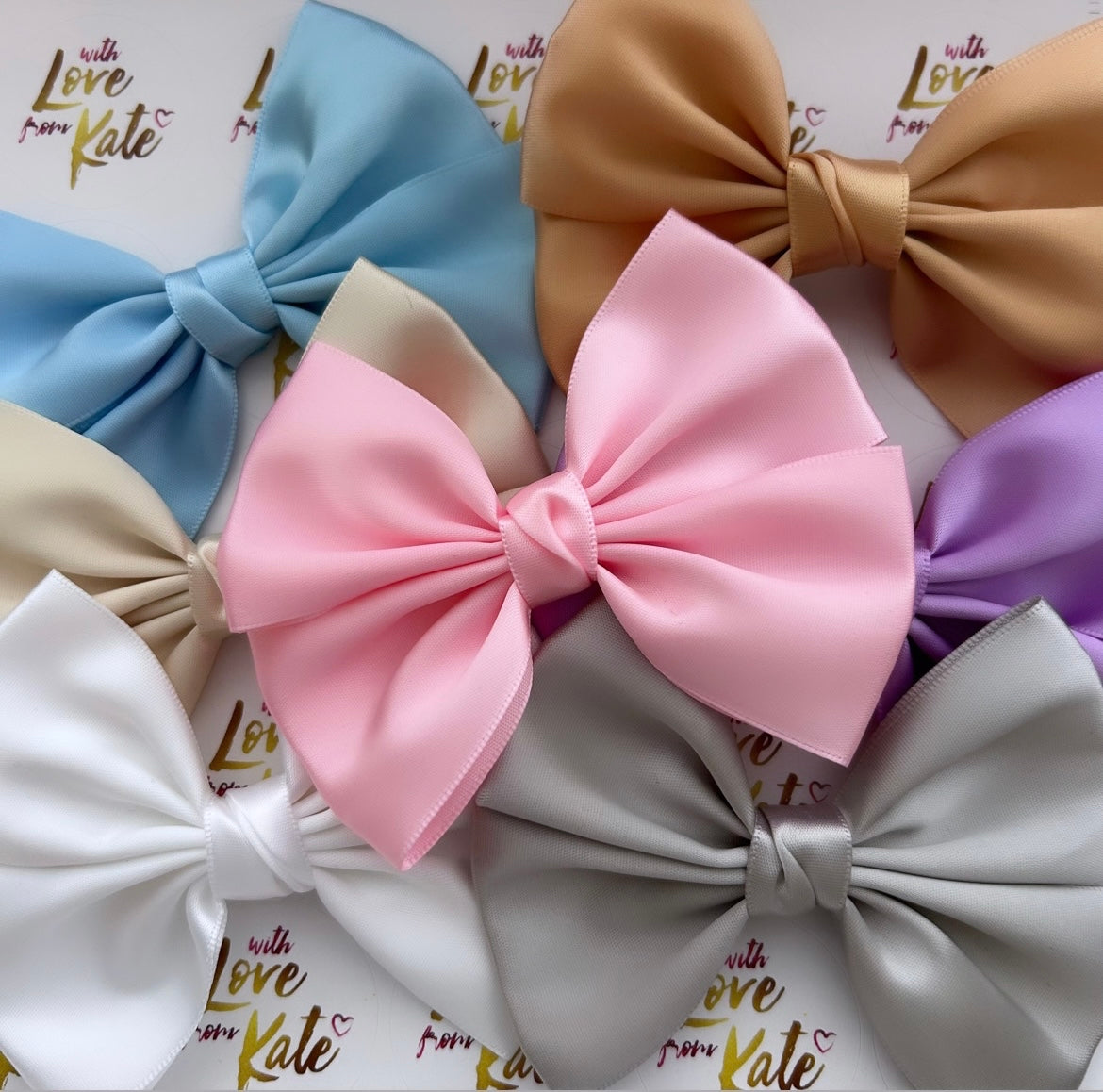Grey satin double Tux bow