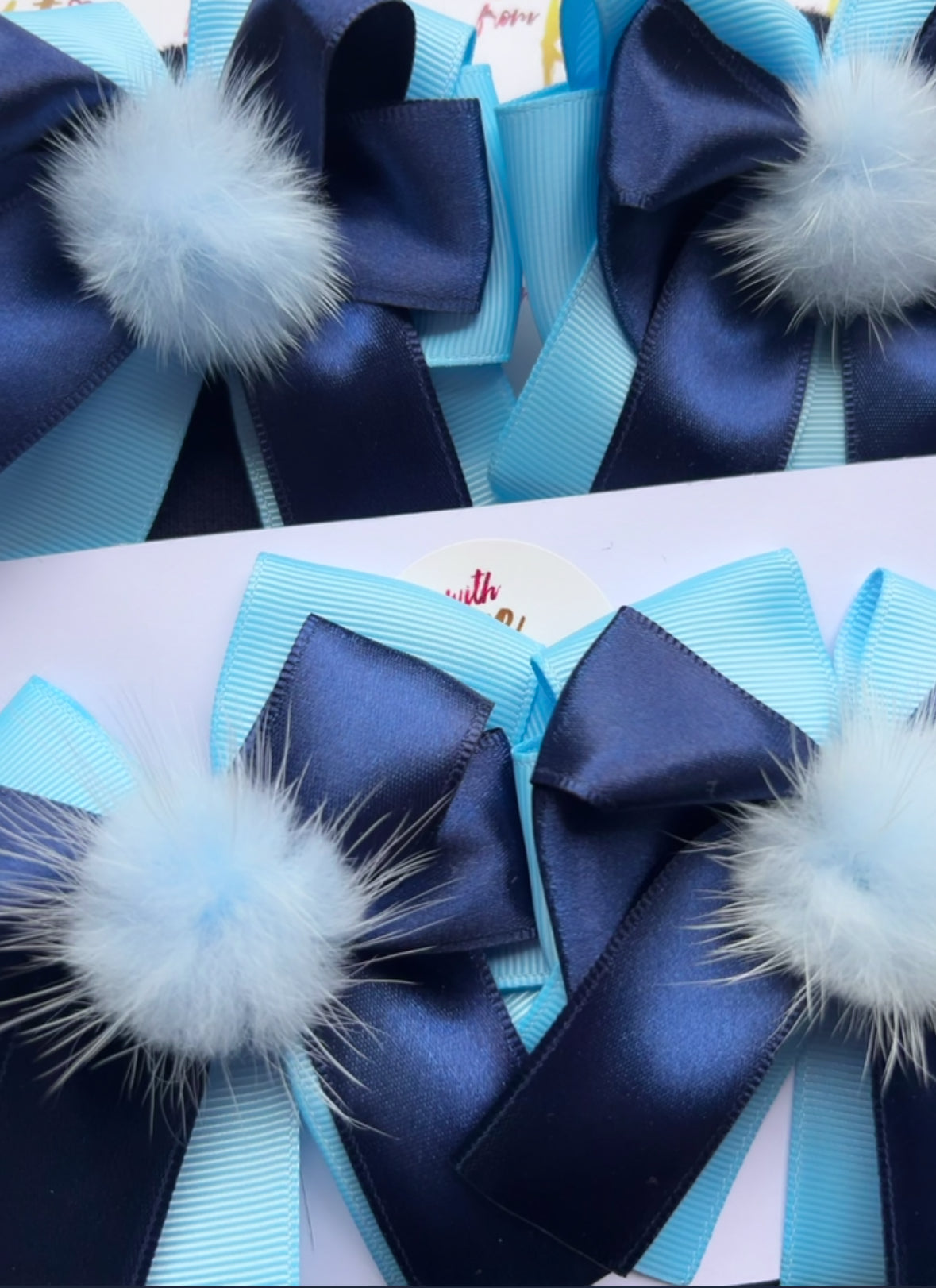 Navy & light blue XL short tail bow socks & hair bow set