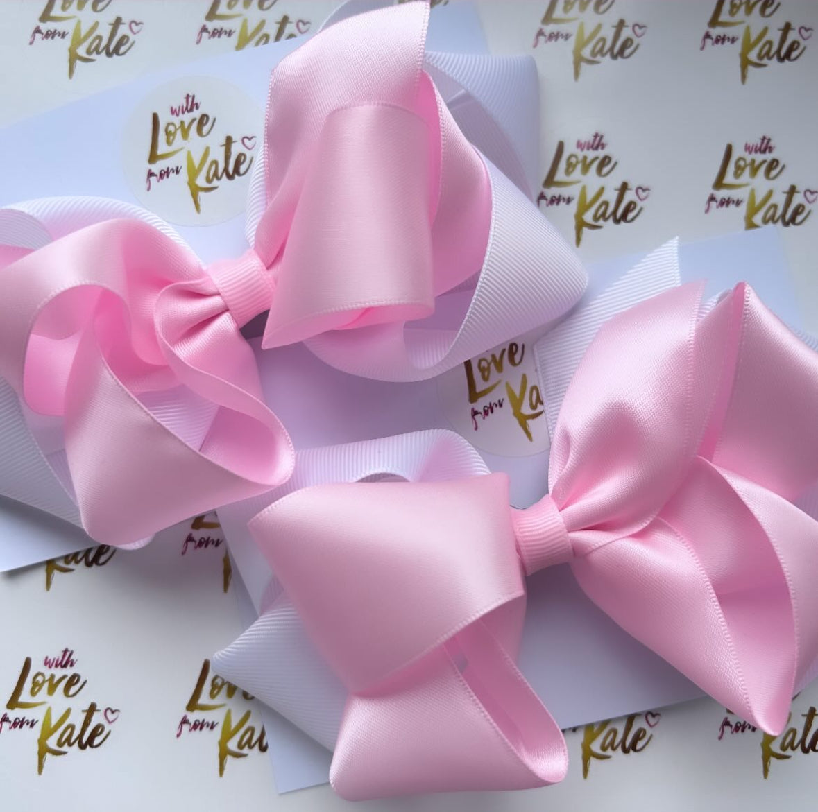 Large white & pink double boutique bow