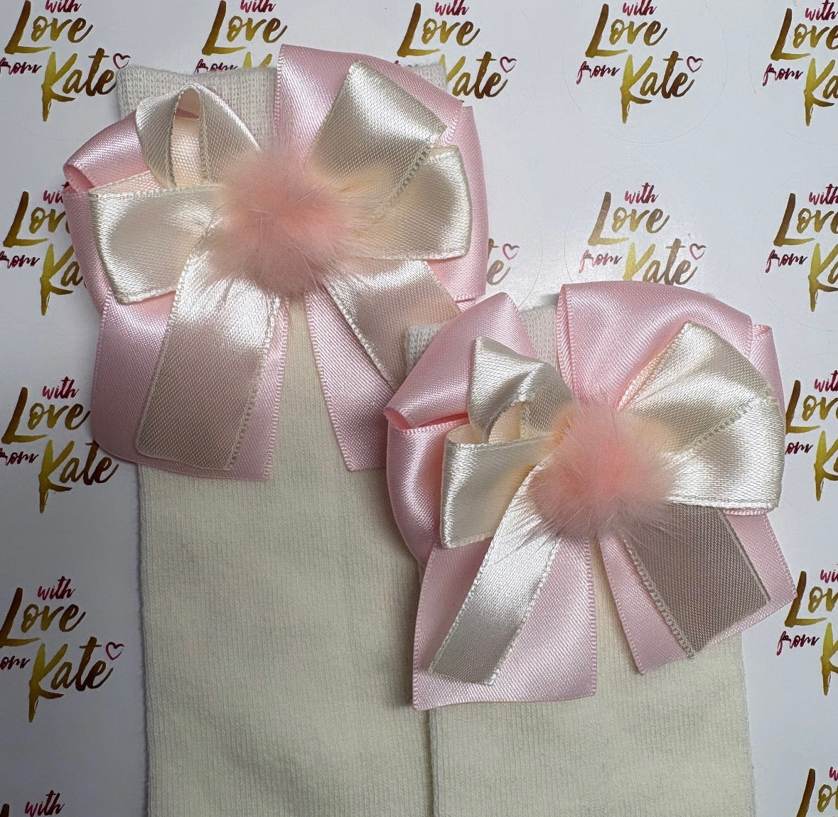 Cream knee highs with pink & cream xl short tails