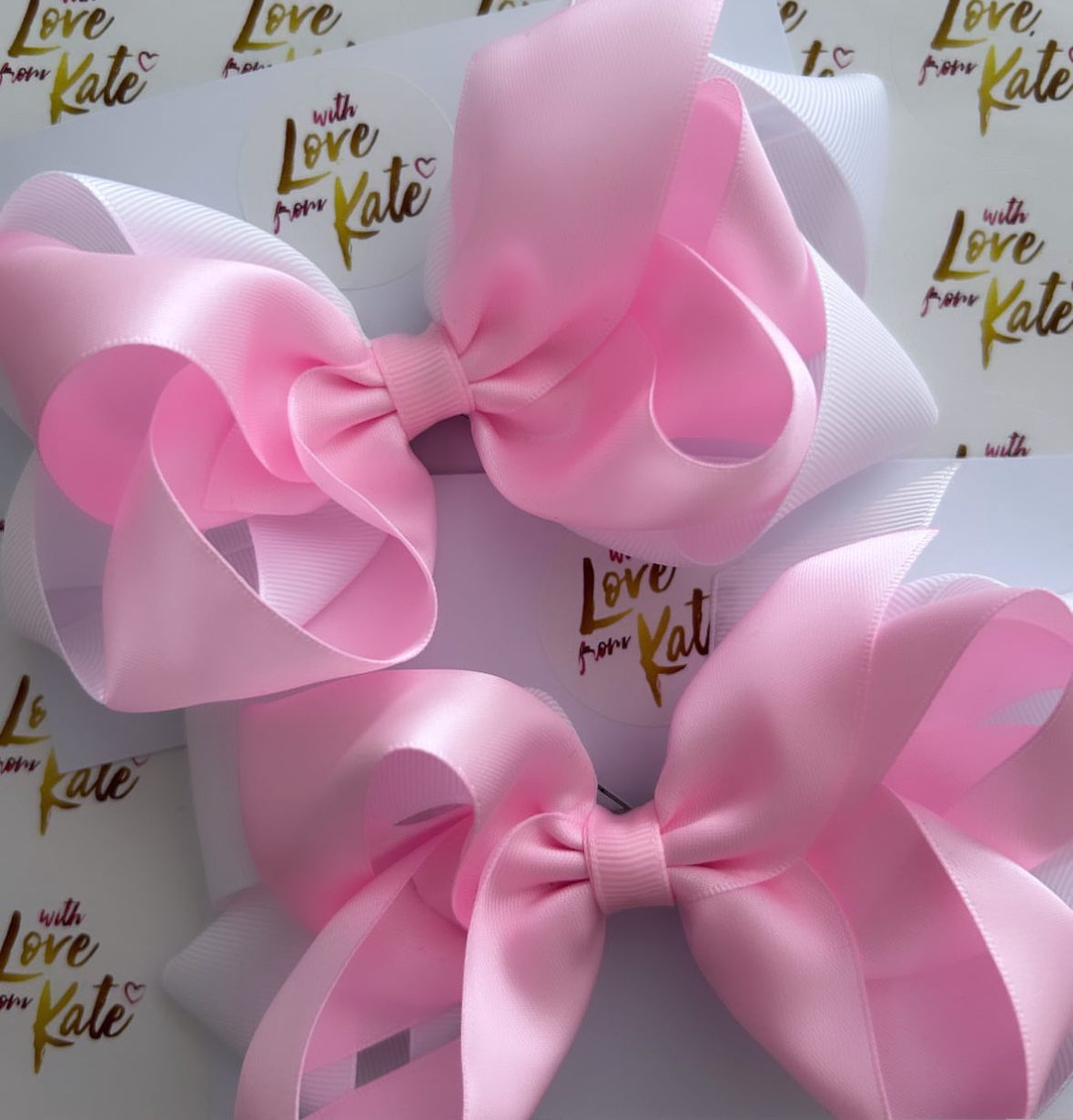 Large white & pink double boutique bow