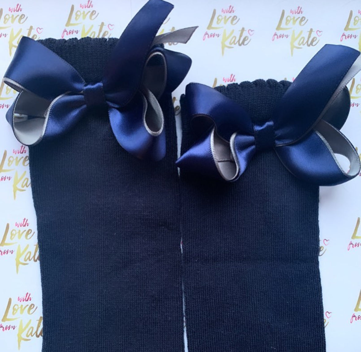 Navy socks with navy & grey boutique bows