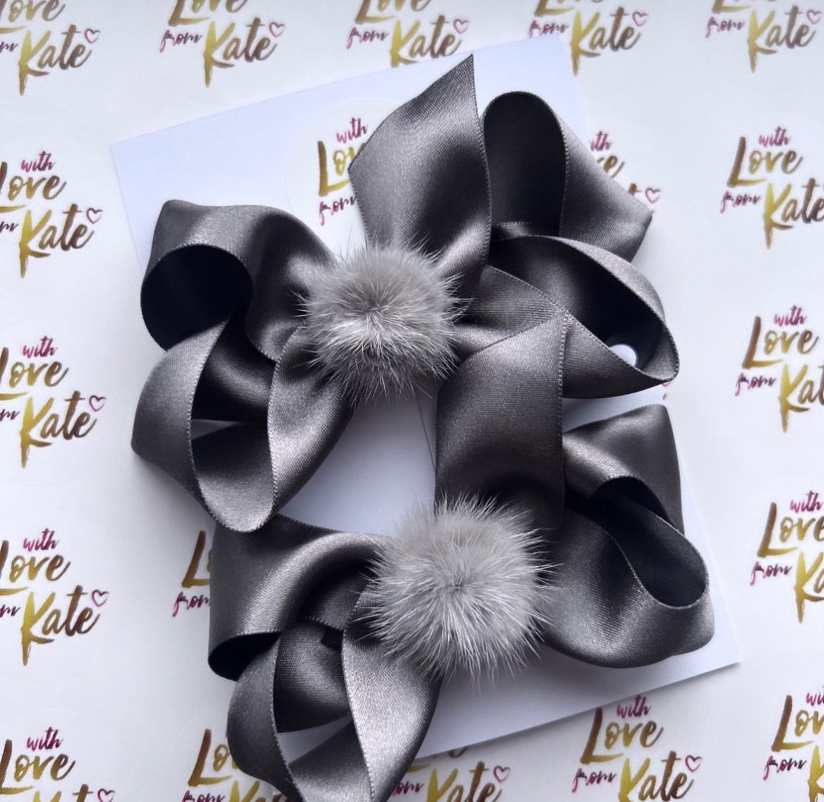 Grey medium satin boutique bow