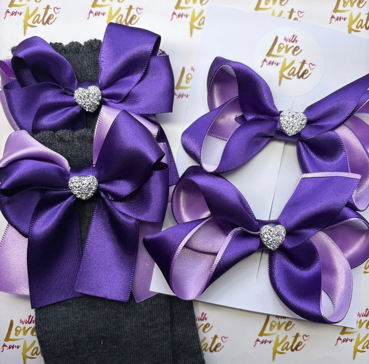 Purple & lilac socks & boutique bow set