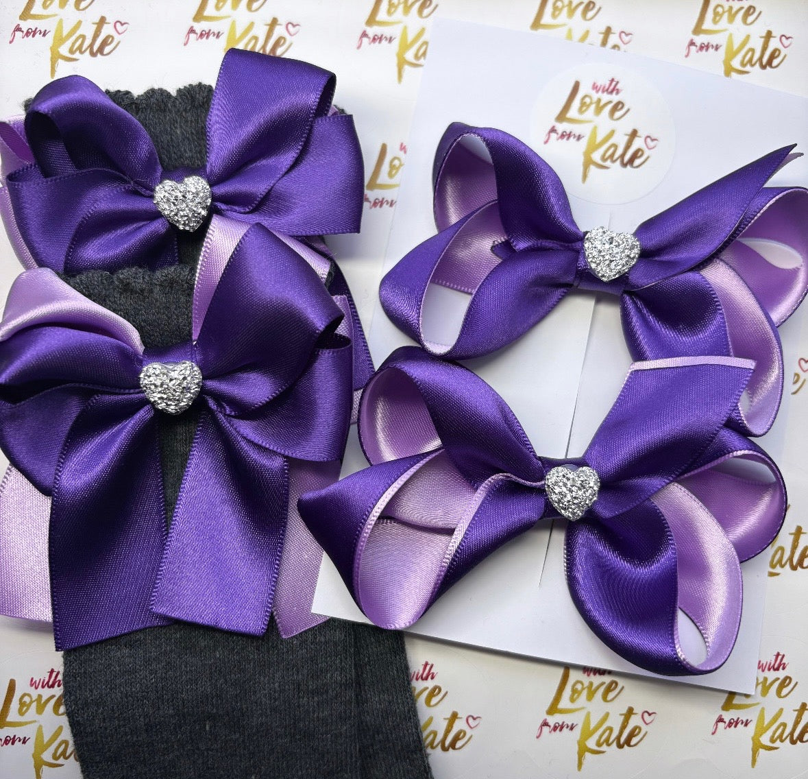 Purple & lilac socks & boutique bow set