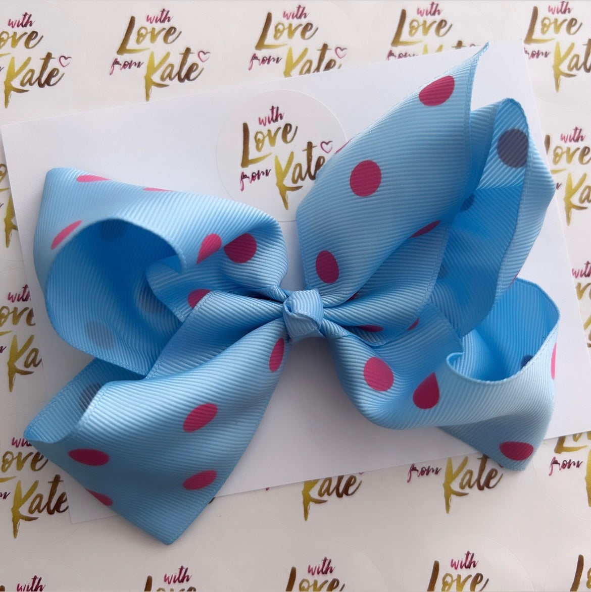 Baby blue & pink polka dot boutique bow