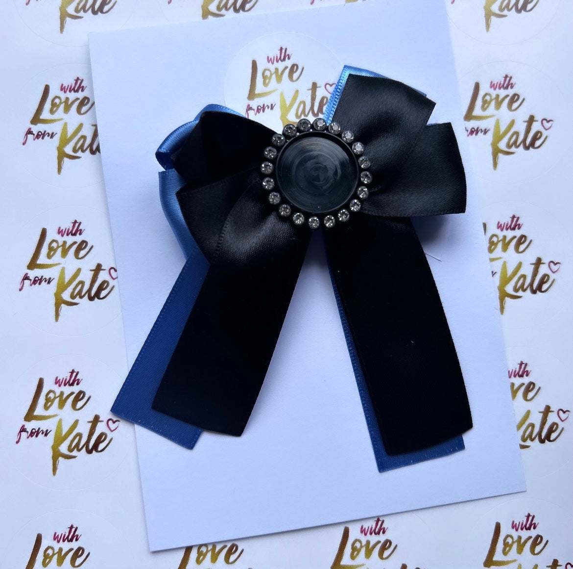 Black and blue Personalised long tail bow
