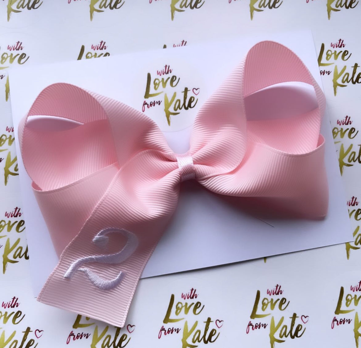Baby pink Birthday Embroidered number boutique bow