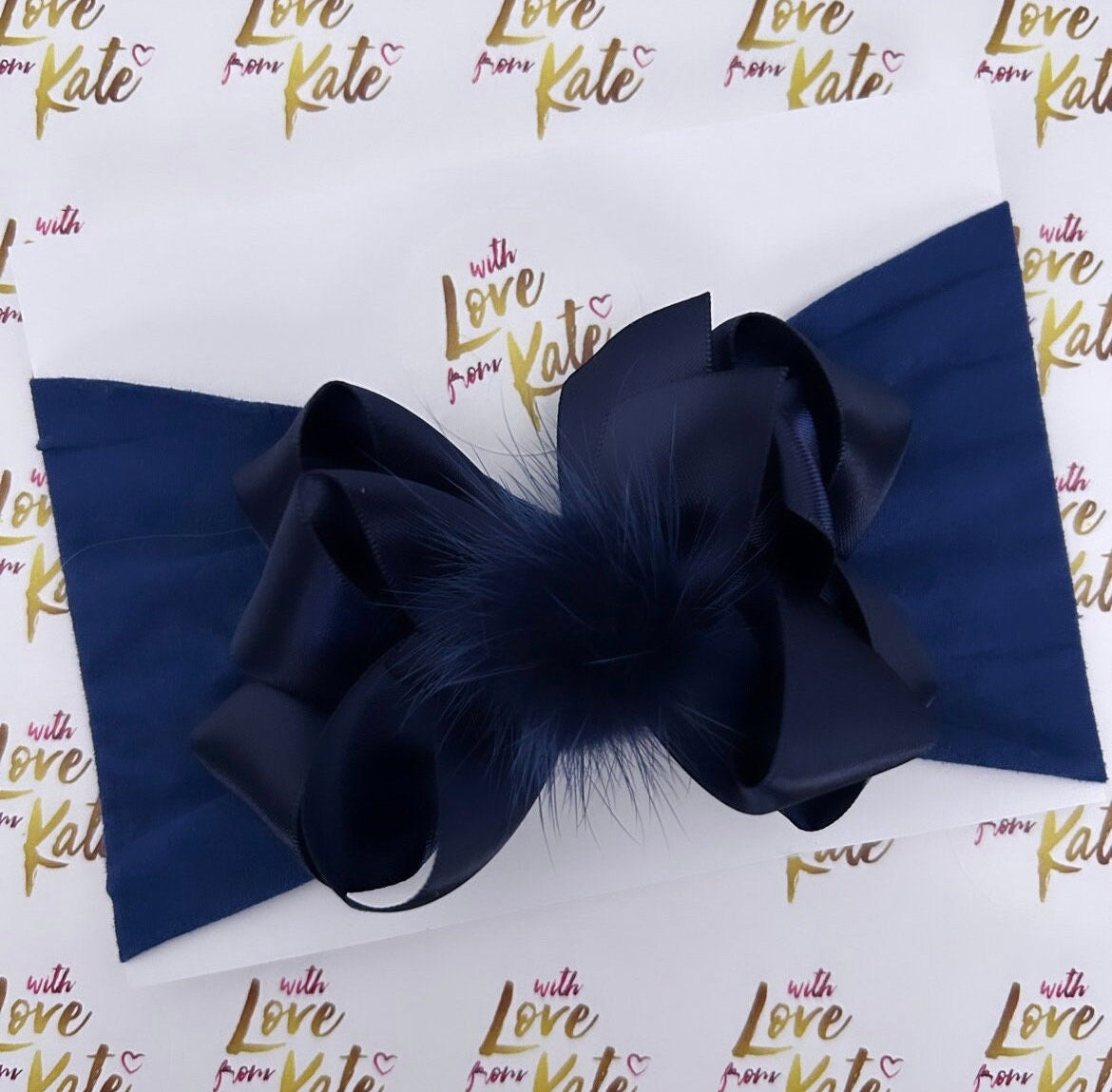 Satin double boutique bow baby headband with Pom Pom! (14 colours)
