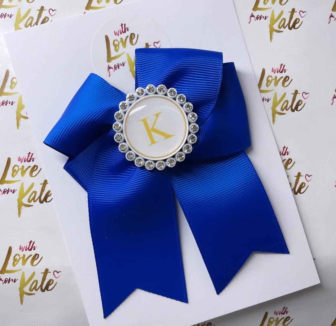 Royal blue large long tail bow with personalisation