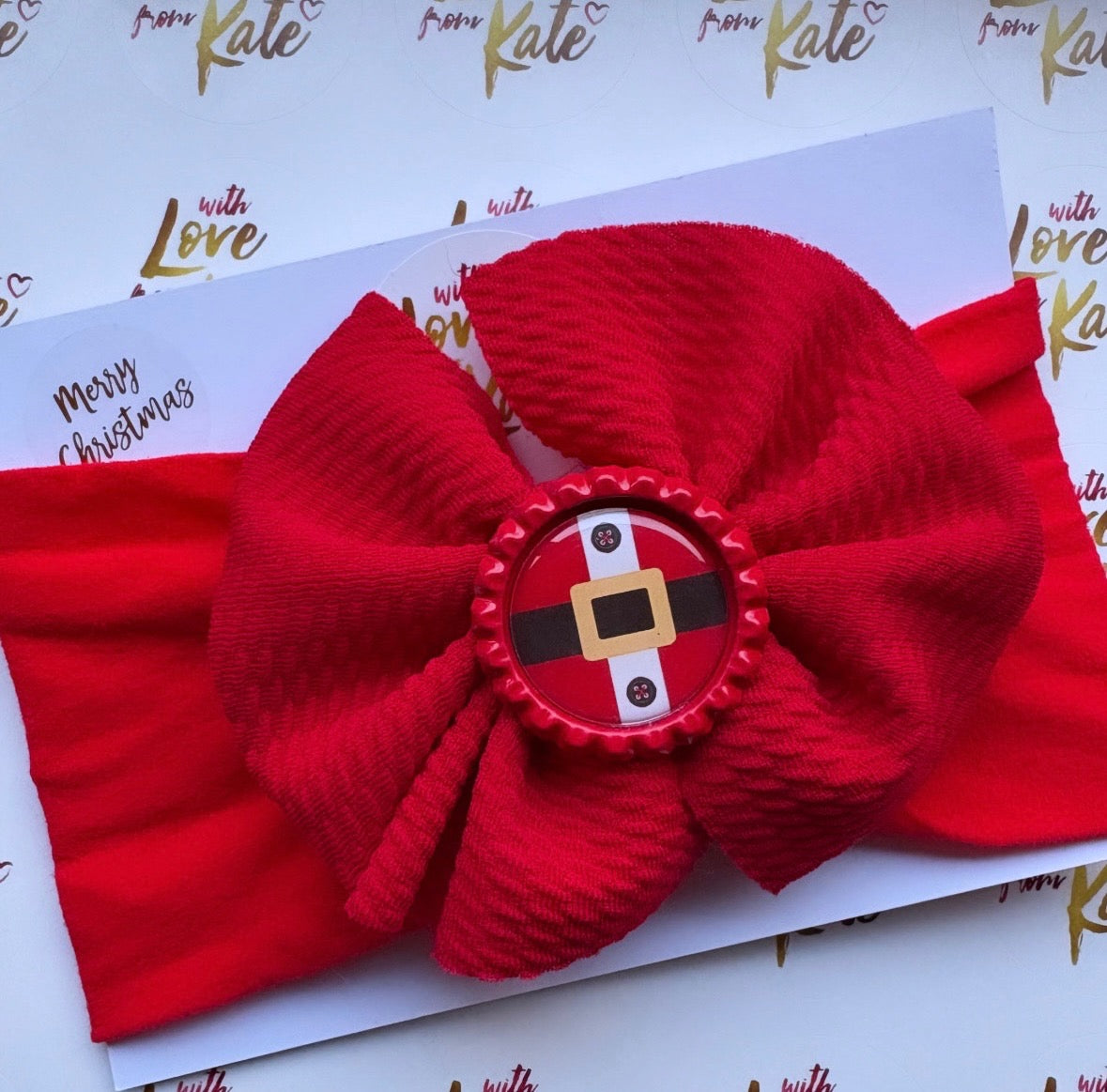 Red 'Santa buckle' textured knot baby headband