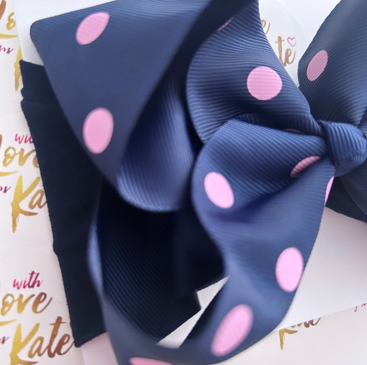 Navy & pink polka dot boutique bow baby headband