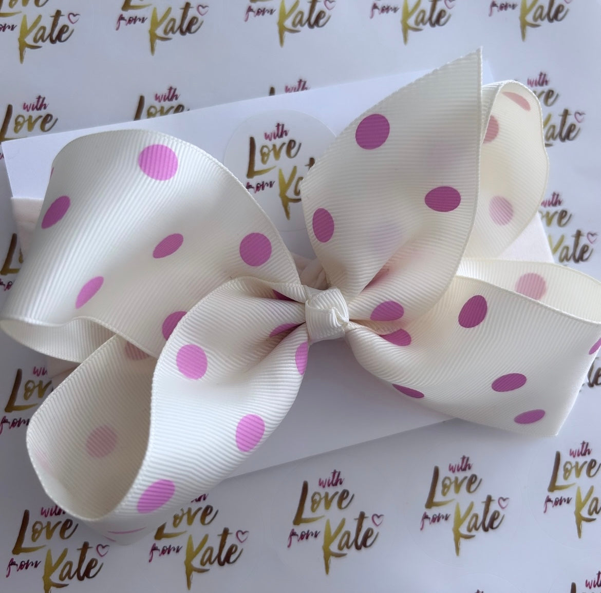 Cream & pink polka dot baby headband