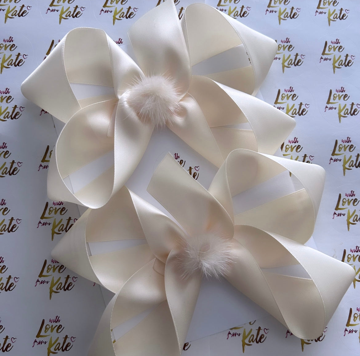 XL satin boutique bow with pom pom (16 colours)