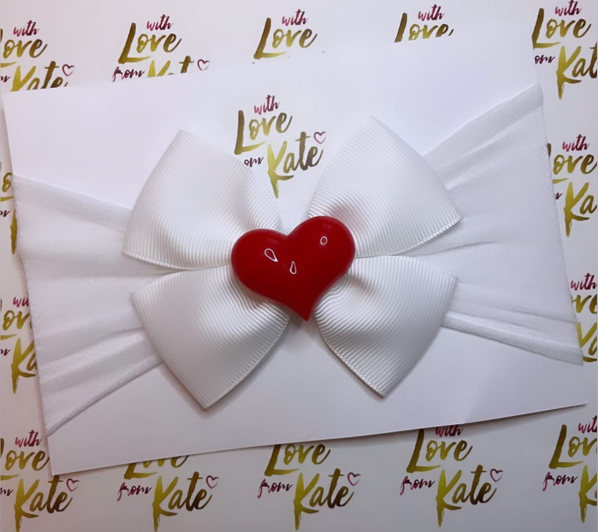 Valentine's white double tux bow baby headband