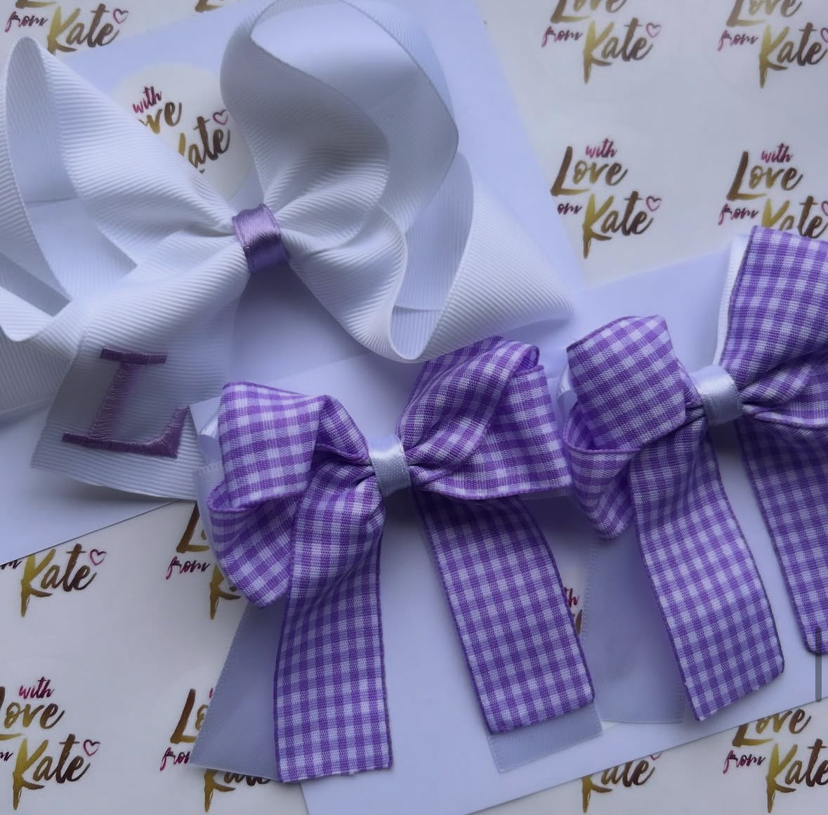 Lilac gingham bow bundle