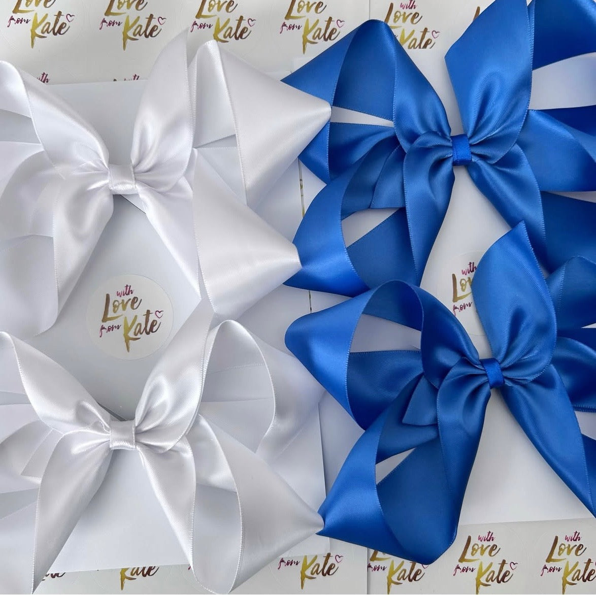 Royal Blue & White XL satin boutique bows set