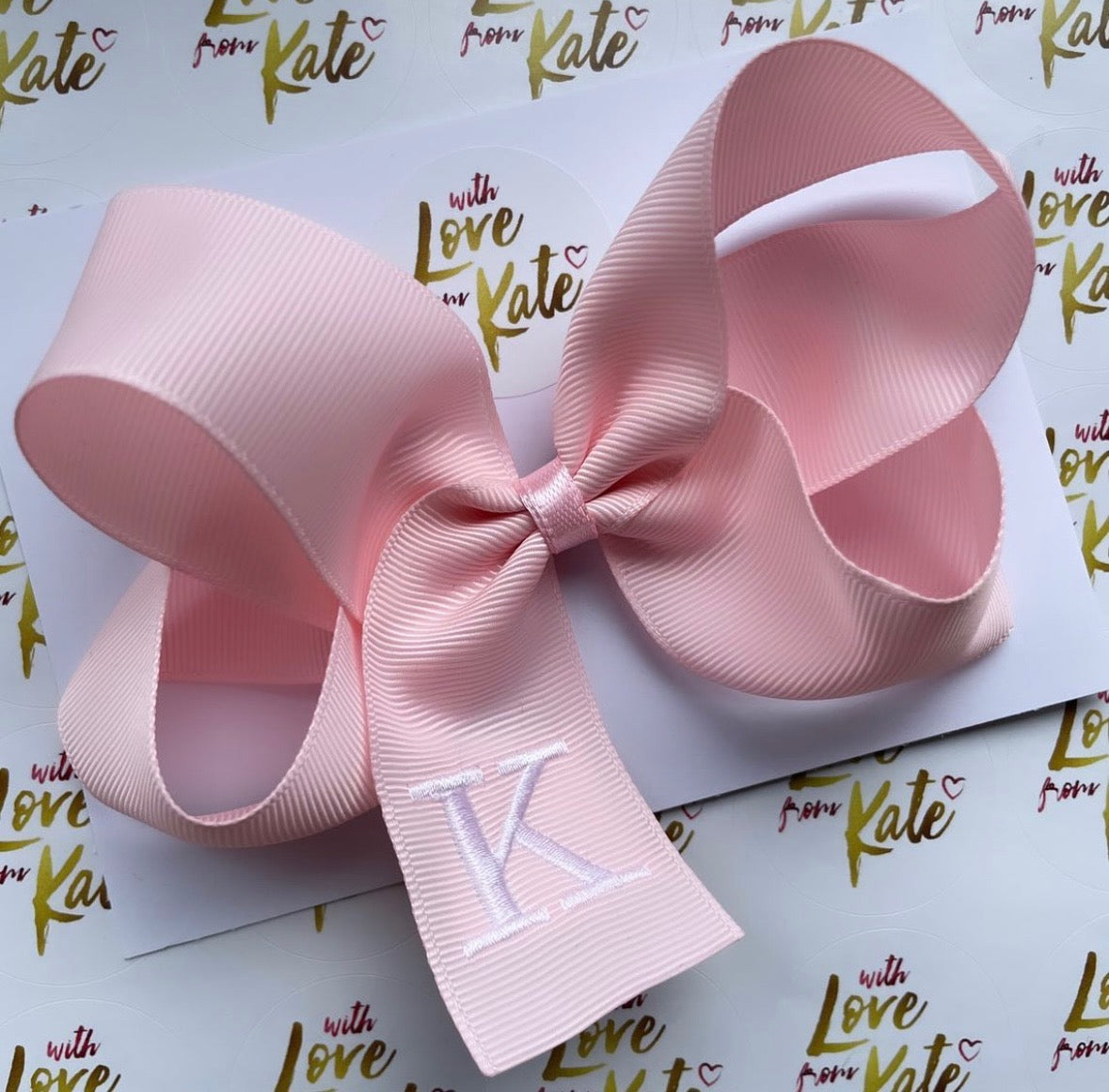 Baby pink Embroidered initial boutique bow