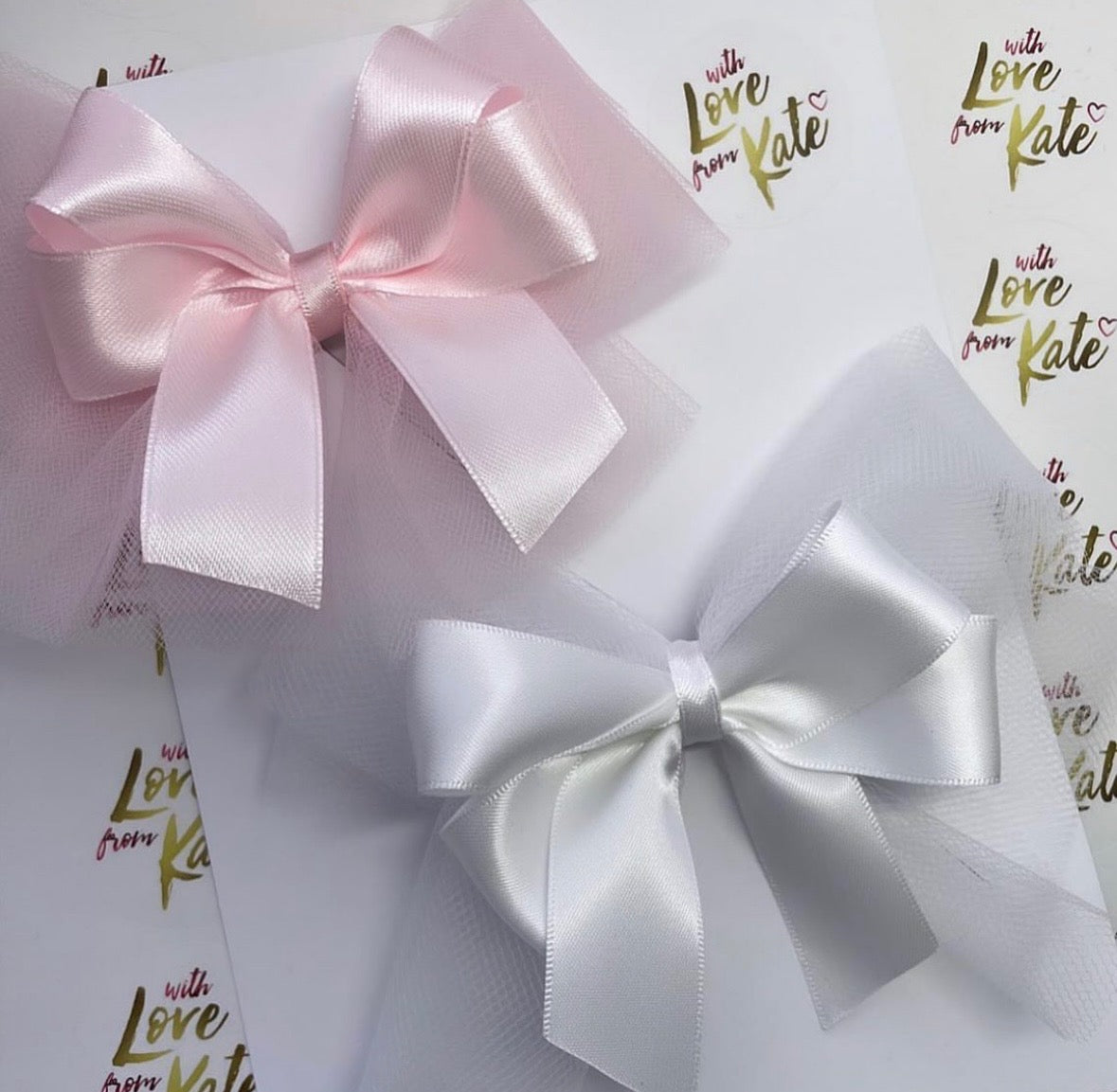 Baby pink or white tulle & satin bow