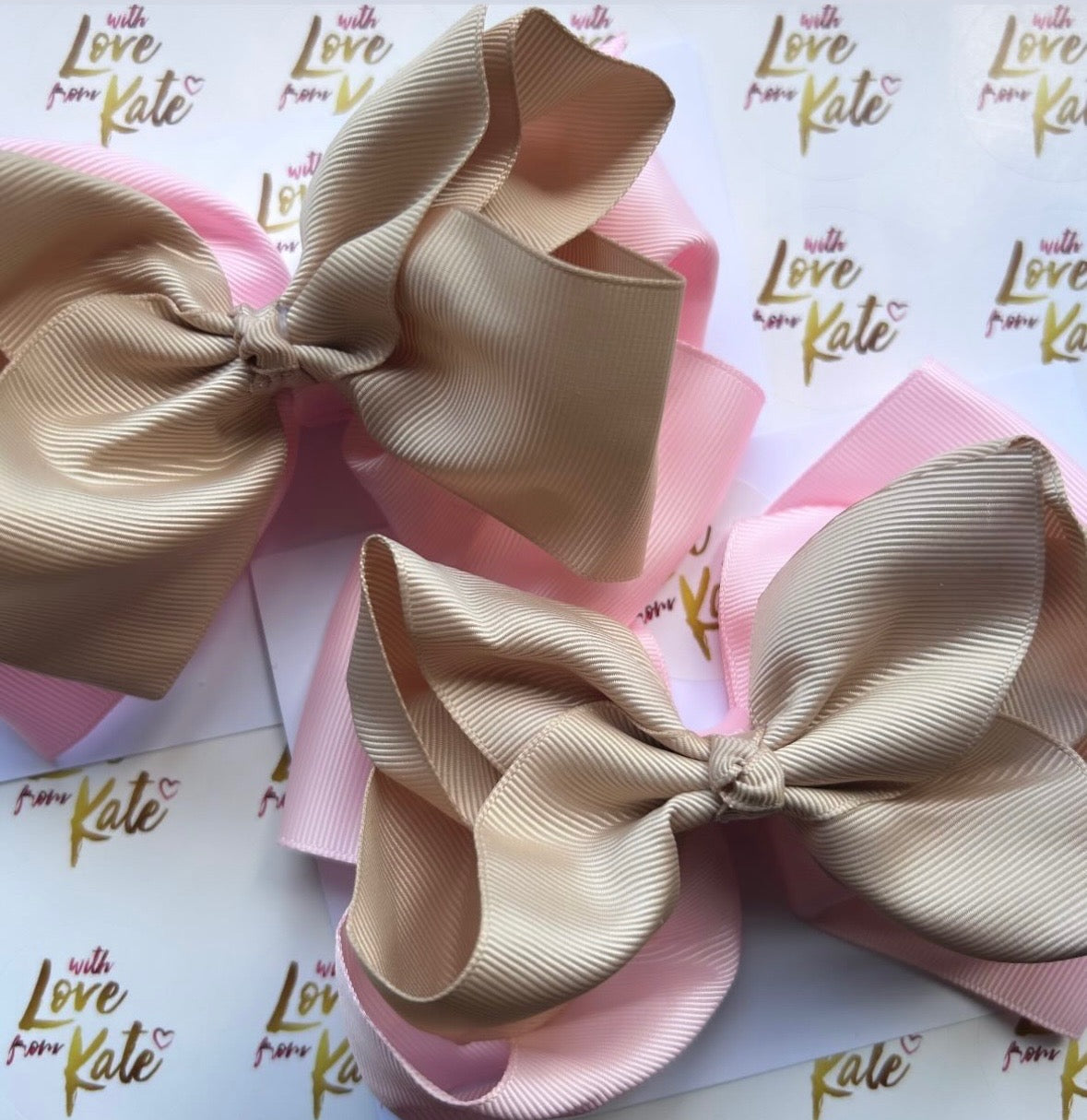 Baby pink & beige double boutique bow