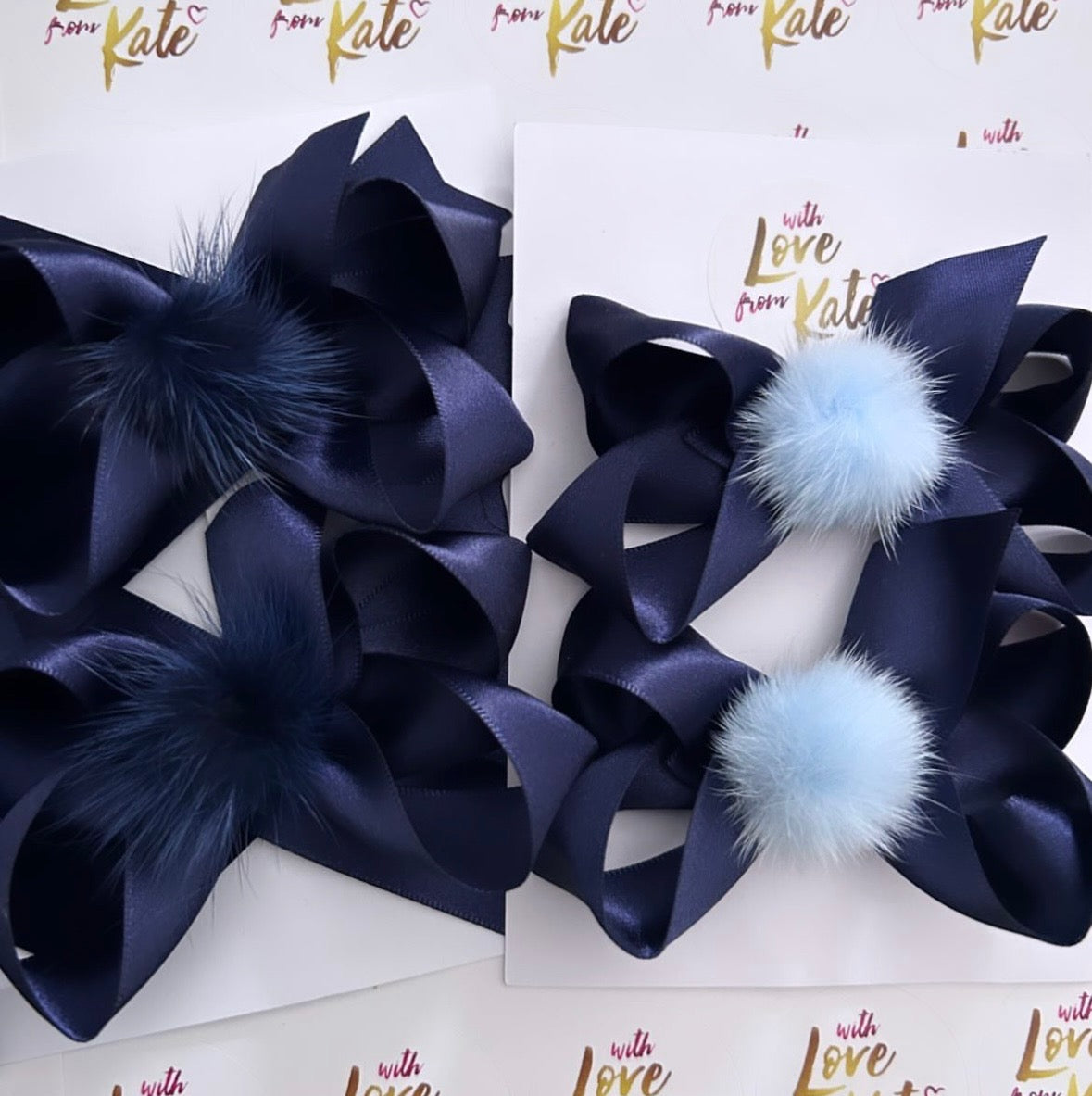 Navy & Light blue pom pom boutique bows bundle