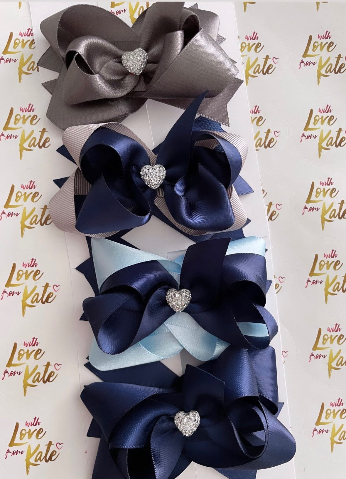 Navy, light blue & grey stacked bow bundle