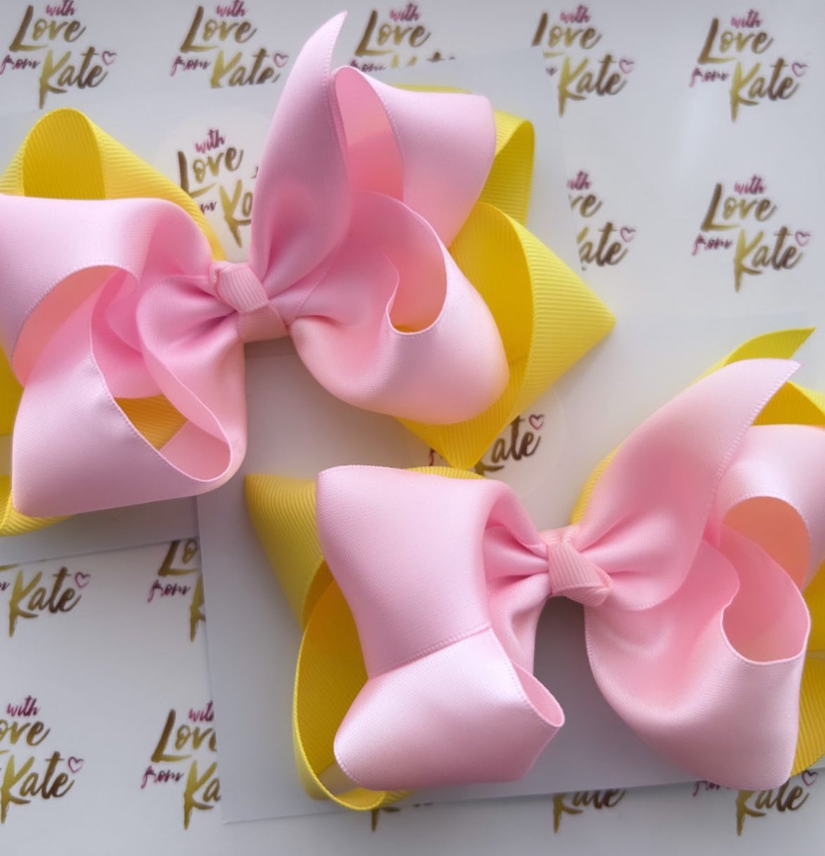 Large Lemon & pink double boutique bow