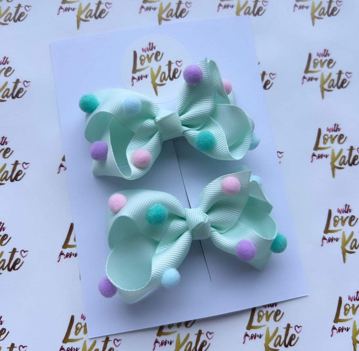 3 inch mint mini pom boutique bow