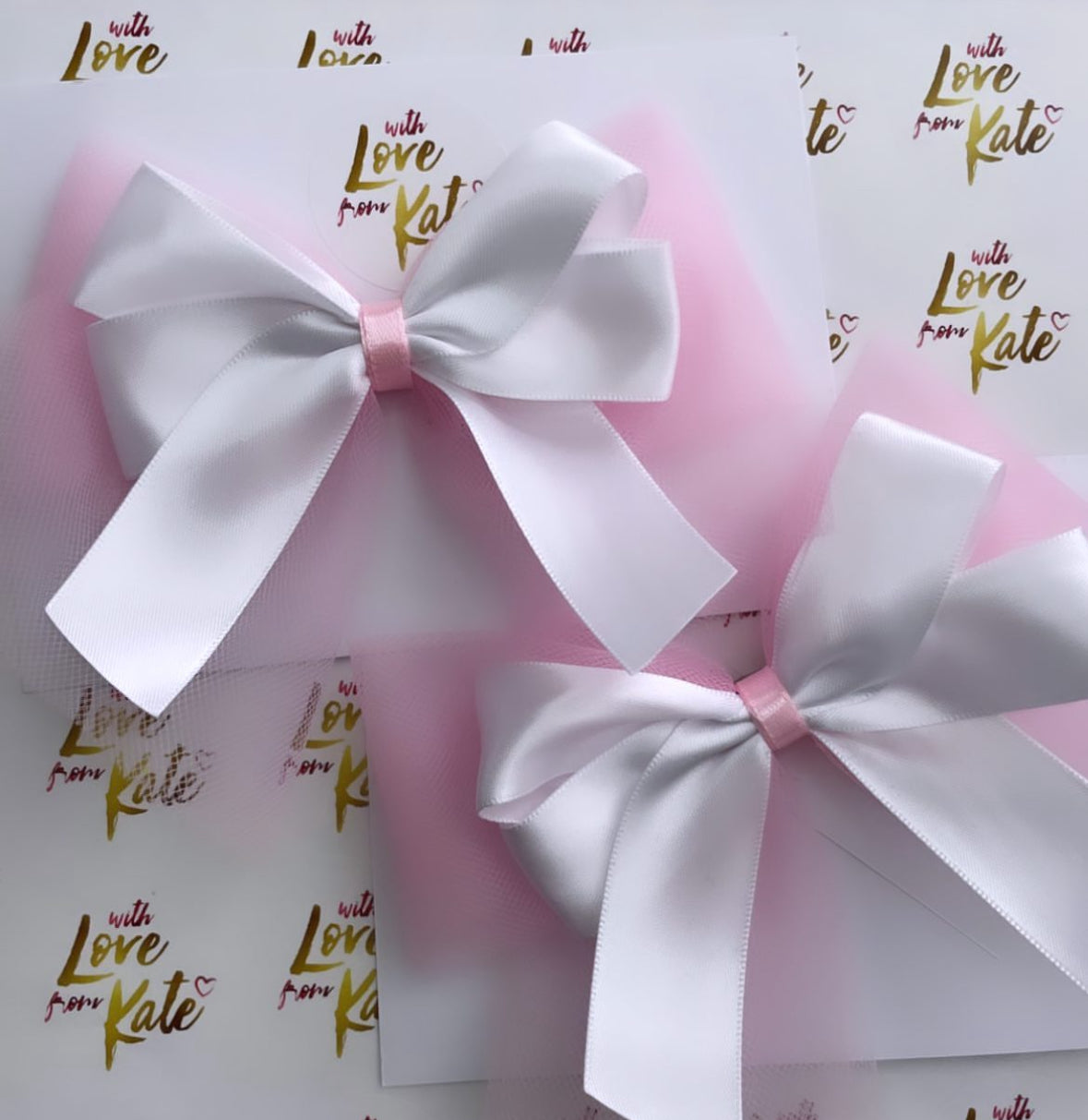 Baby pink & white tulle & satin bow