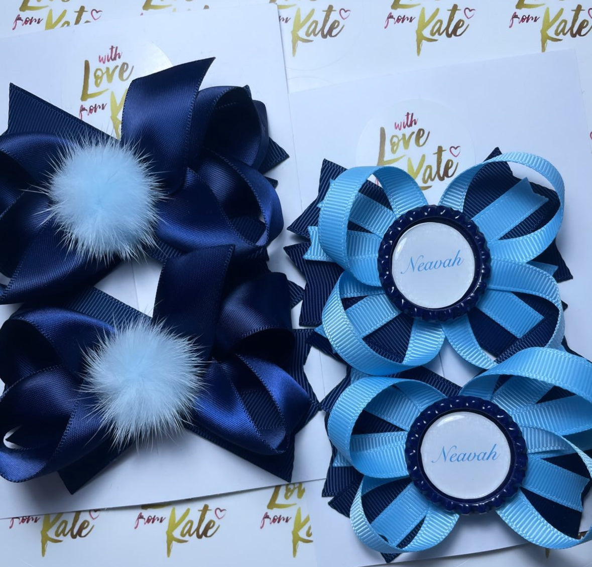 Navy & light blue stacked bow bundle
