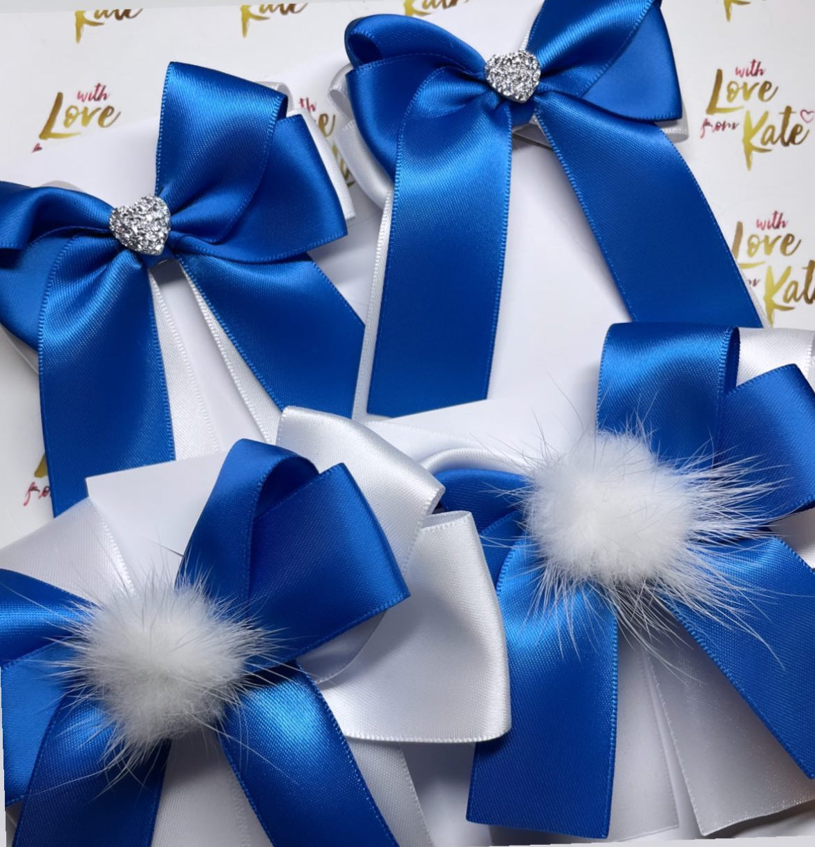 Royal blue & white longtail bow bundle