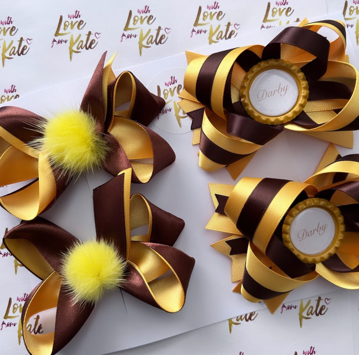Brown & yellow boutique & stacked bow bundle