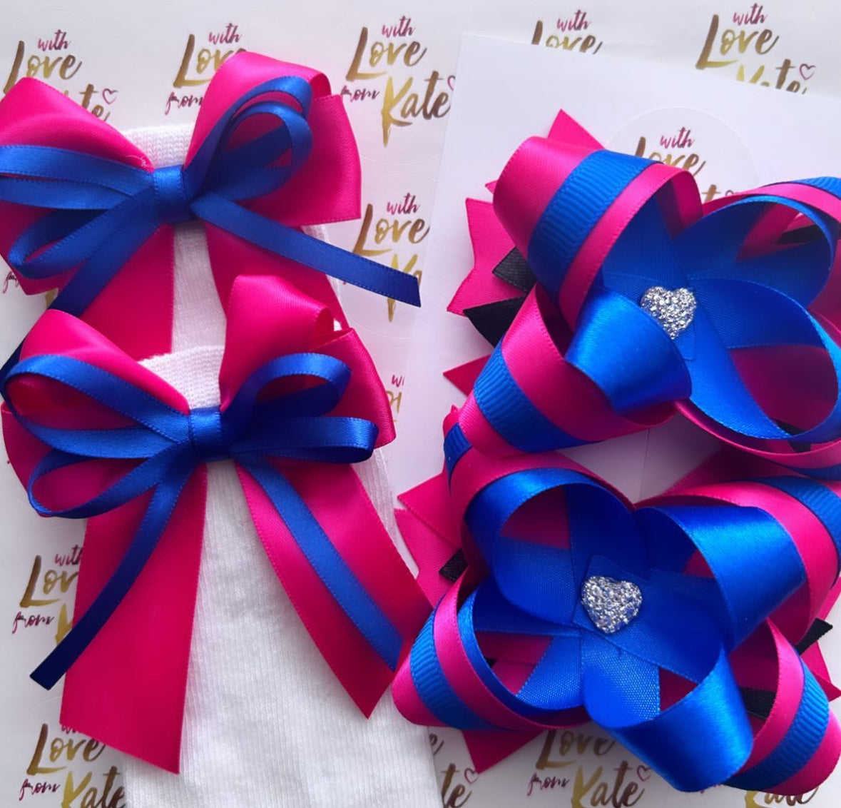 Pink & Royal blue stacked bow and socks set