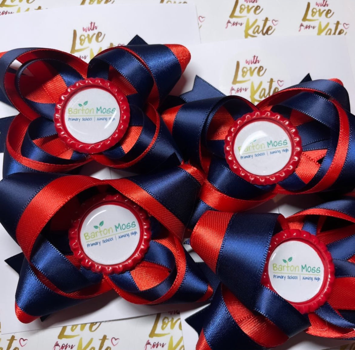 Red & navy loopy Stacked bow with personalisation