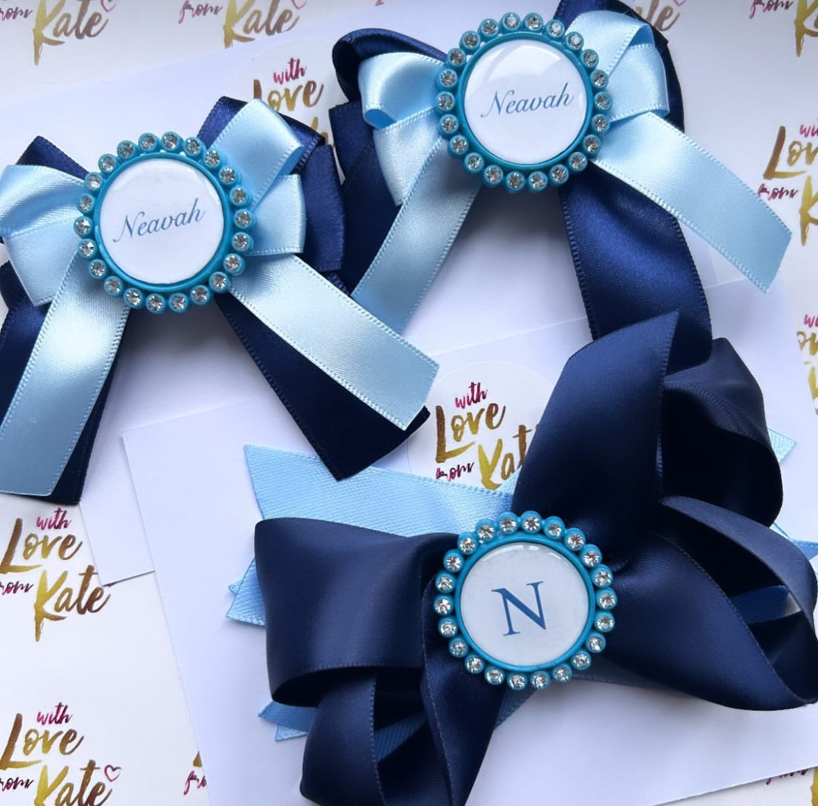 Navy & light blue short tail and stacked bow bundle