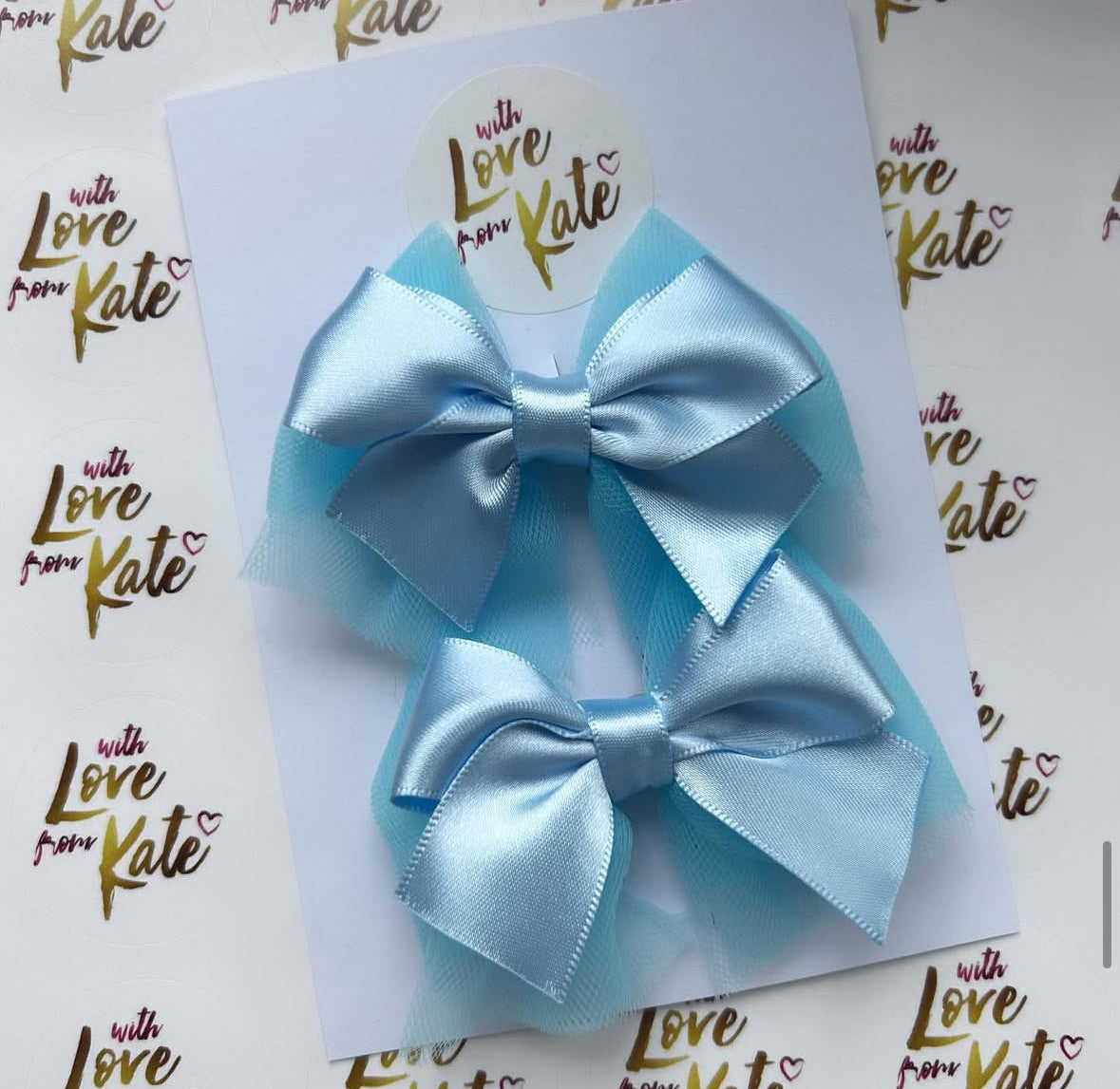 Baby blue small tulle & satin bow