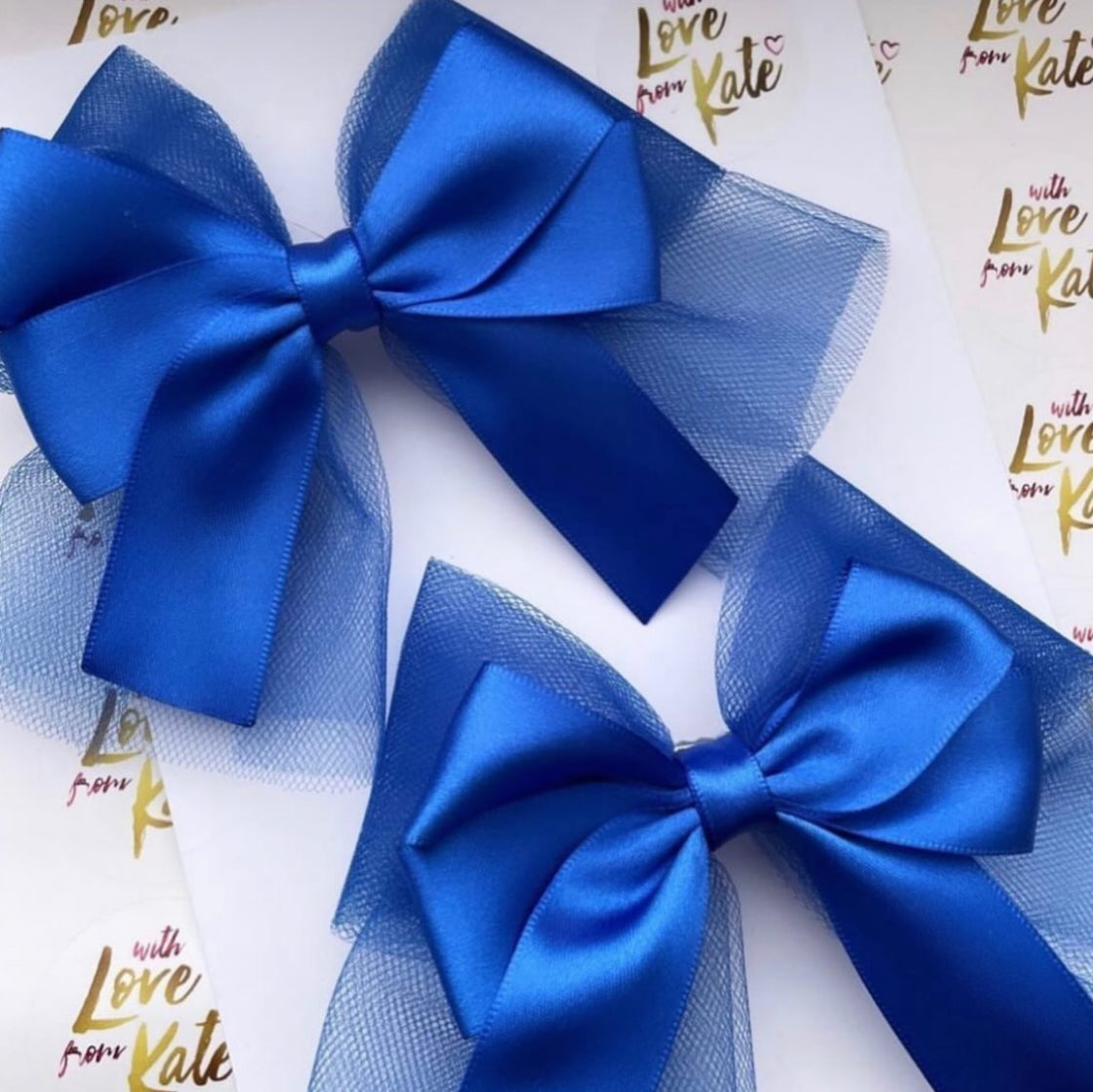 Royal blue tulle & satin bow