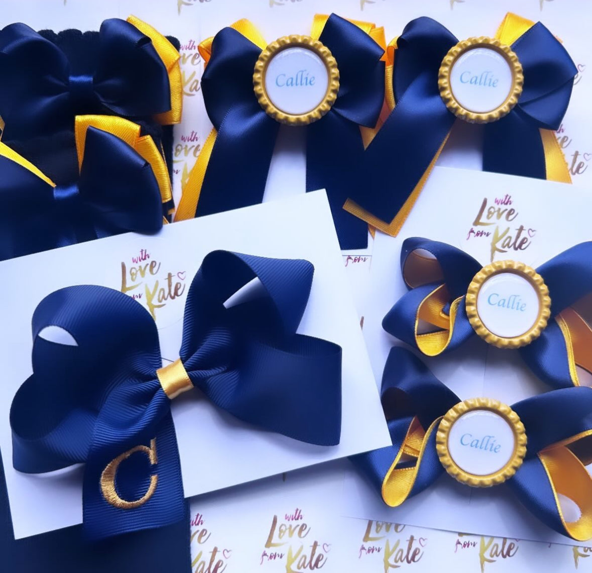 Navy & yellow socks & personalised bows bundle