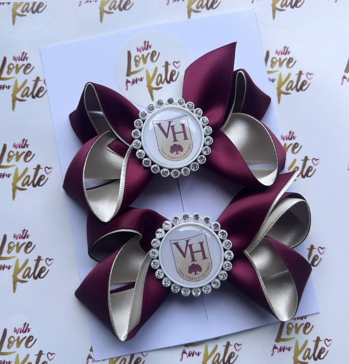 Maroon & cream boutique bow with personalisation