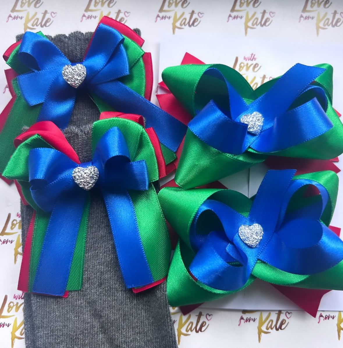 Triple colour stacked bow and socks set