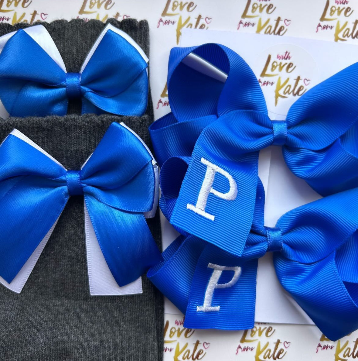 Royal blue & white socks & embroidered boutique bow set