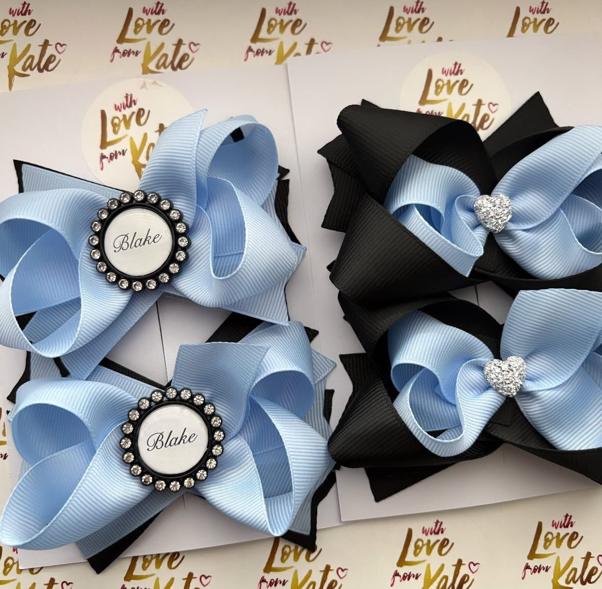 Black & light blue stacked bow bundle