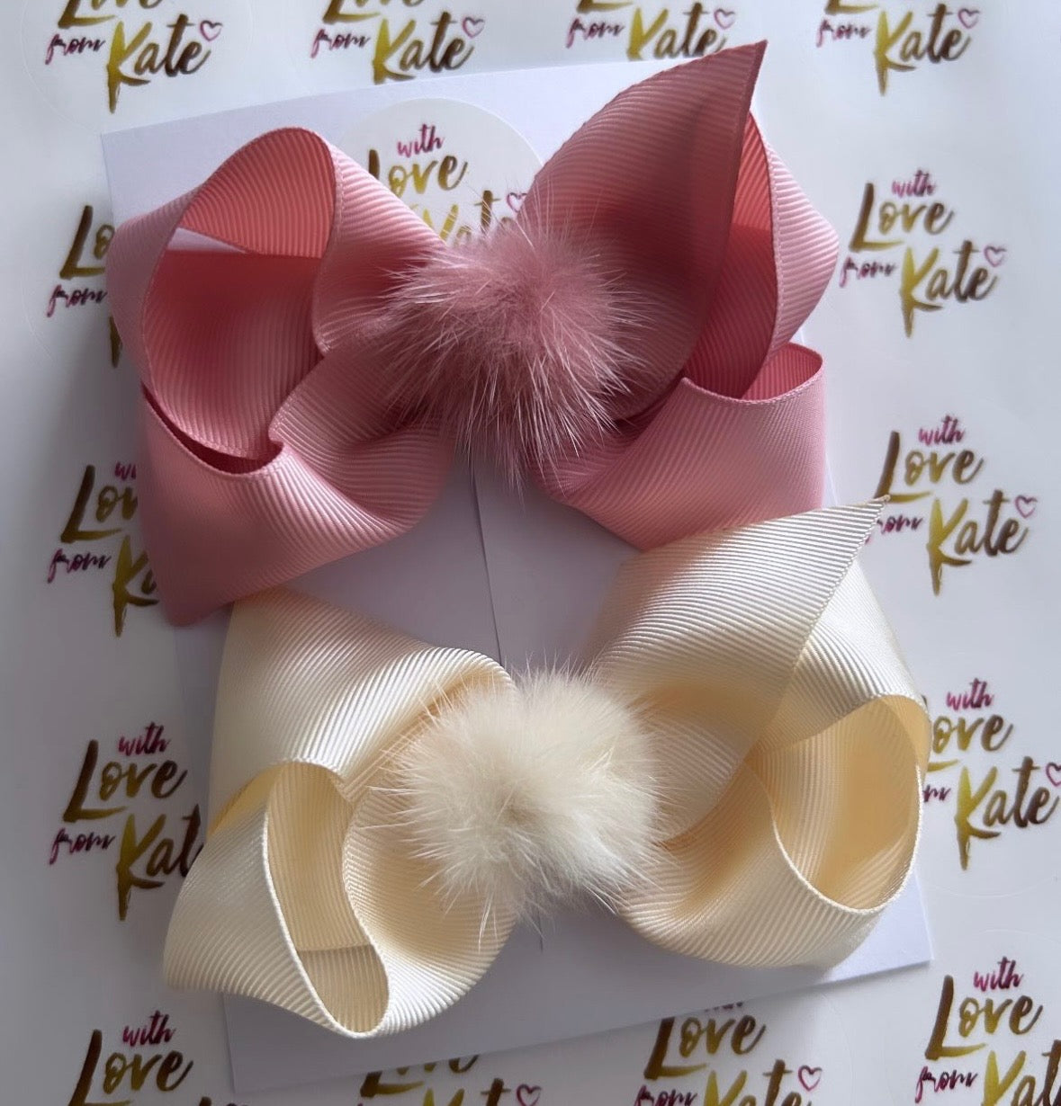 4.5 inch dusky pink & cream boutique bow set